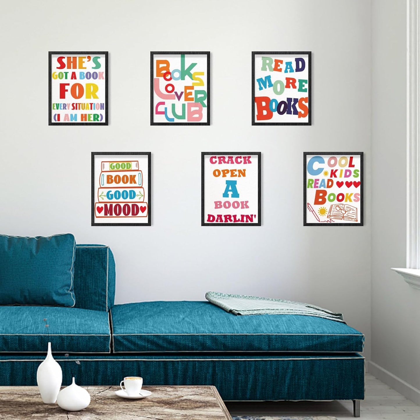 INFUNLY 9 Set Reading Quotes Wall Art Print 8x10Inch Motivational Words Poster Pictures Artistic Alphabet Canvas Wall Art Unframed Book Quotes Prints Sticker for Study Room Classroom Library Decor