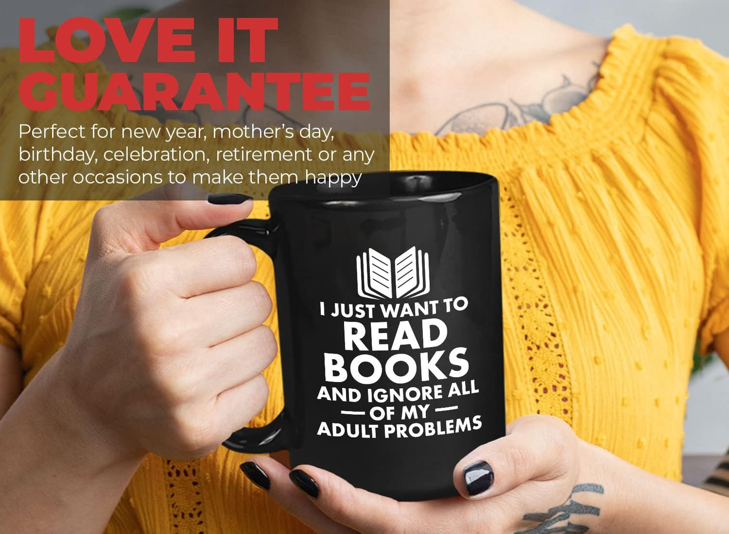 Book Lover Coffee Mug 15oz Black - I just want - Literary librarian Literature Bookworm Historian Public Library Curator Bibliophile Bibliolater