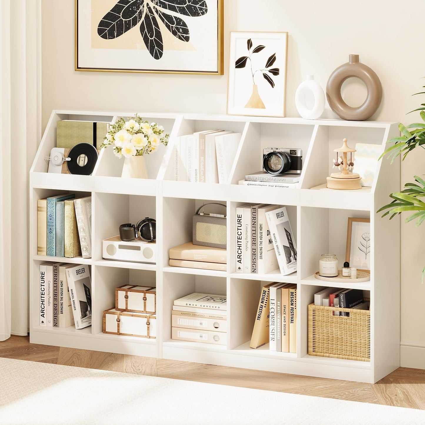 6-Cube Wooden Storage Bookcase - 11-Inch Open Shelf Cabinet, Simple Modern Bookshelf Organizer for Home Office, Living Room, White