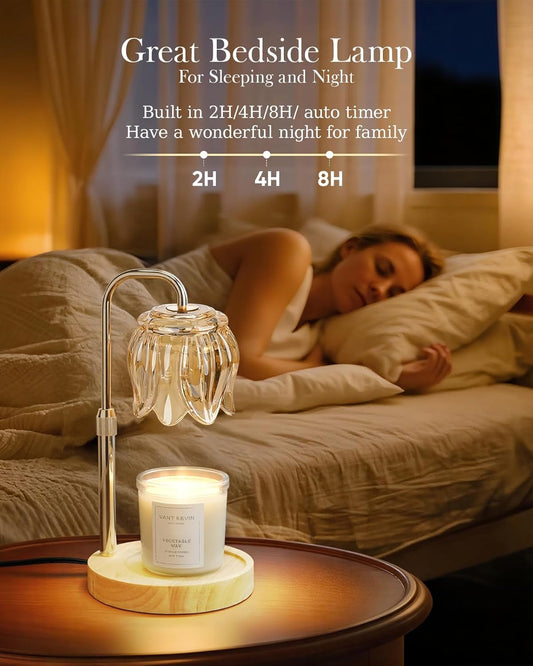 Nacial Candle Warmer Lamp with Timer Dimmer, Valentines Day Gifts for Her Women Wife Mom Girlfriend Birthday Gifts House Warming Home Decor, Candle Warming Lamp Adjustable Height, Warm Oak Wood Base