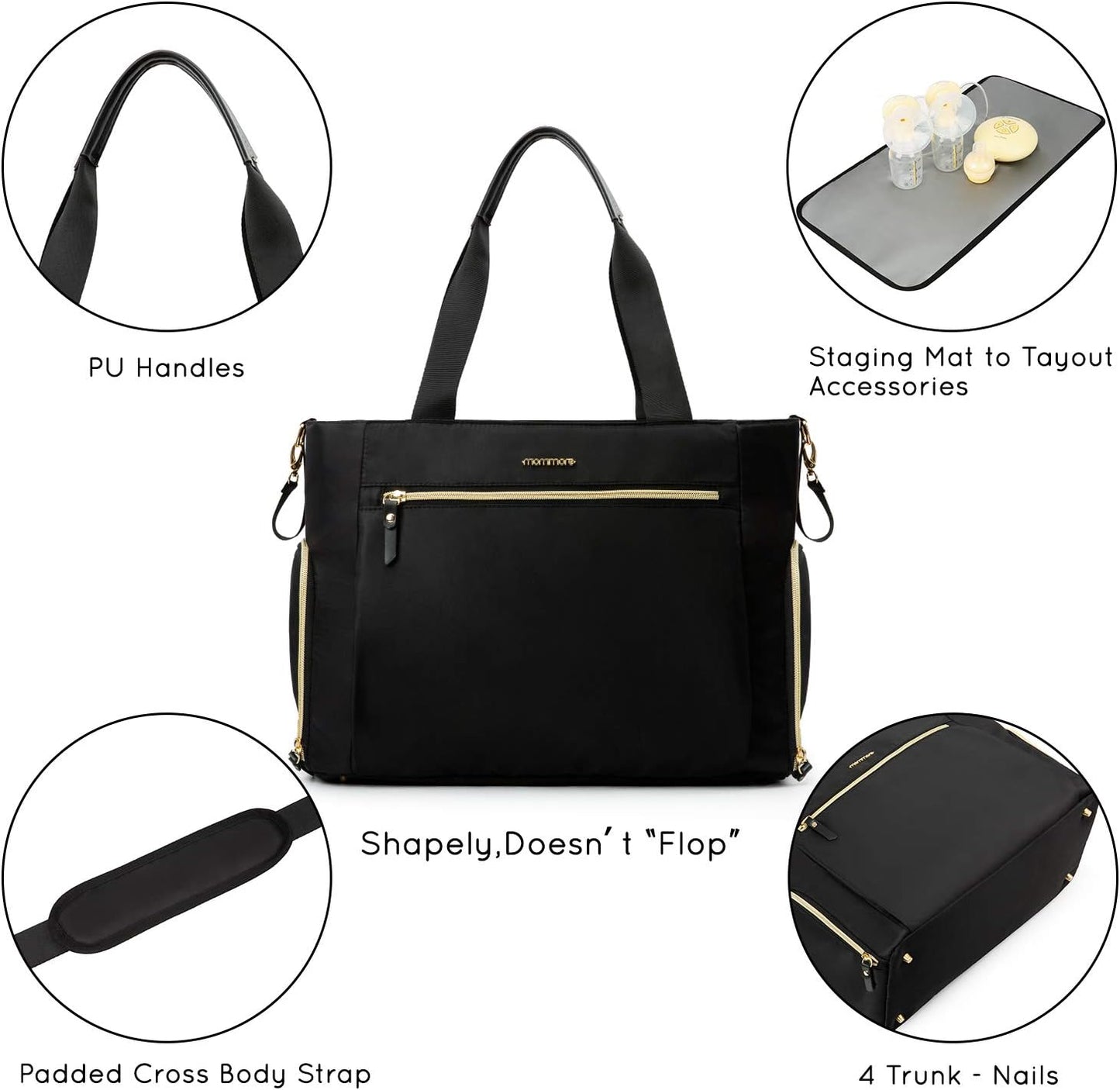 mommore Breast Pump Bag Diaper Tote Bag with 15 Inch Laptop Sleeve Fit Most Breast Pumps Like Medela, Spectra S1,S2, Evenflo
