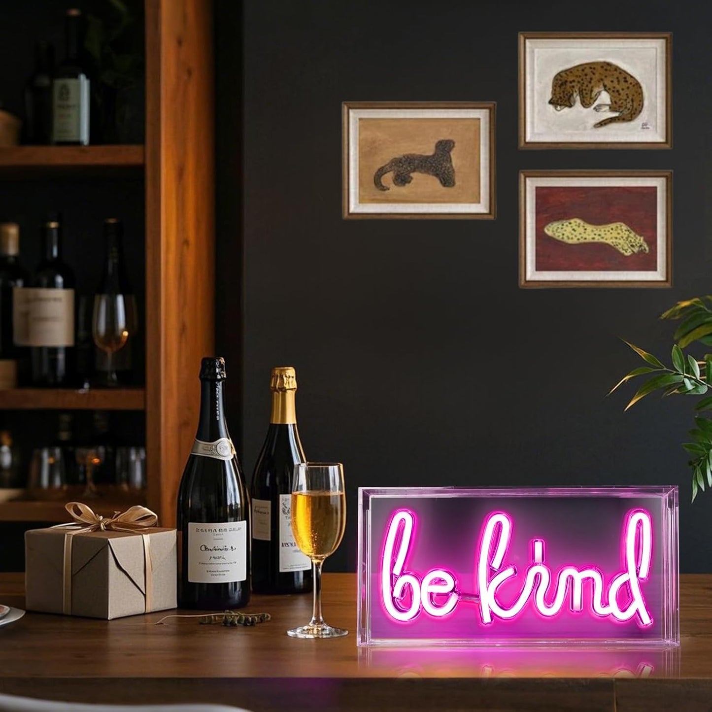 Be Kind Neon Sign, Desk Lightbox Be Kind Sign USB LED Neon with ON/OFF Switch, 3D Neon Light up Sign For Girls' Room, Bedroom, Pub, Hotel, Beach, Cocktail Bar, Christmas Gift Decor (Pink)