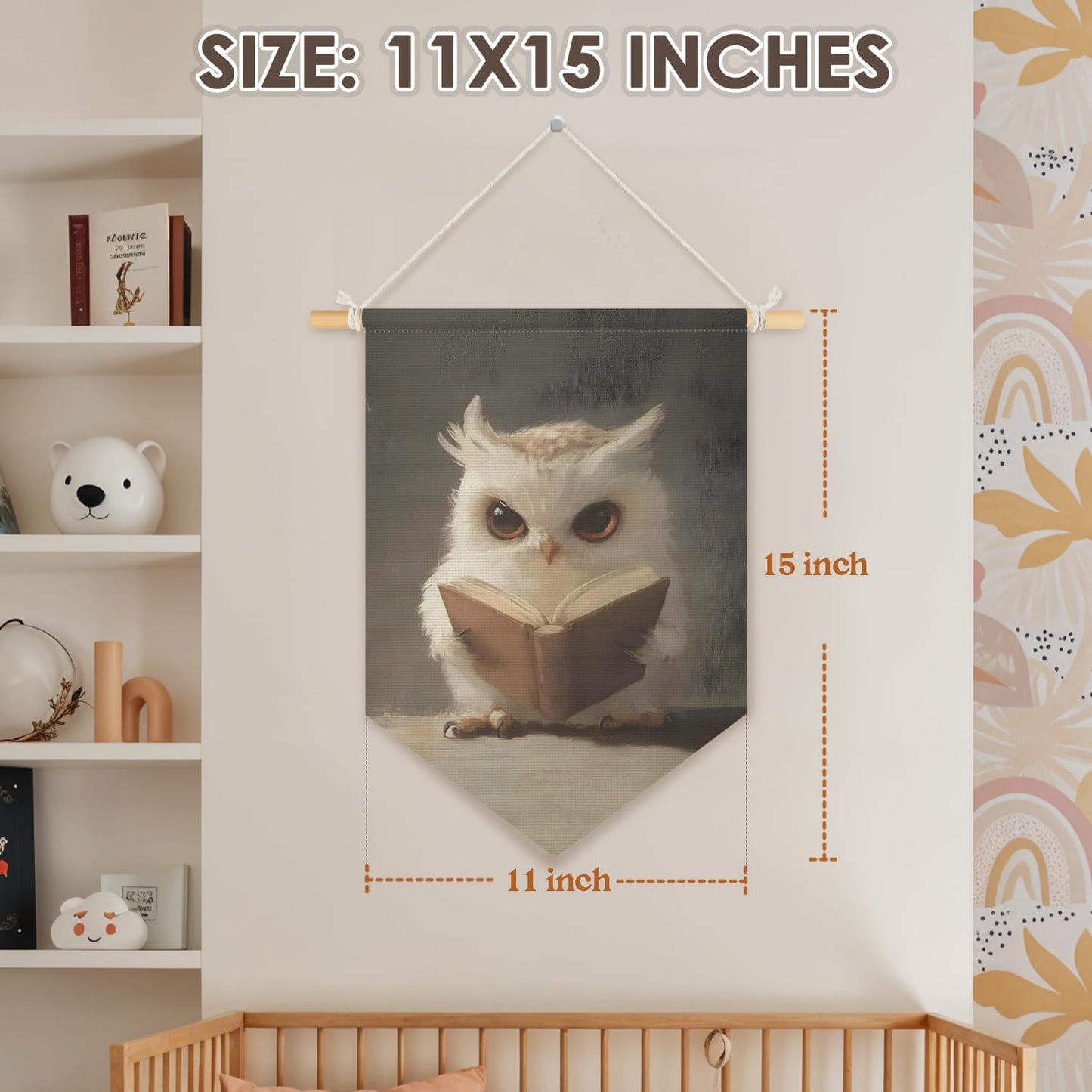 Wheatwin Kids Room Decor, Cute Owl Reading Book Wall Hanging Pennant Flag Banner, Owl Wall Decor for Boys Girls Toddler Nursery Reading Corner Nook Room Bedroom Classroom 15x11 Inch