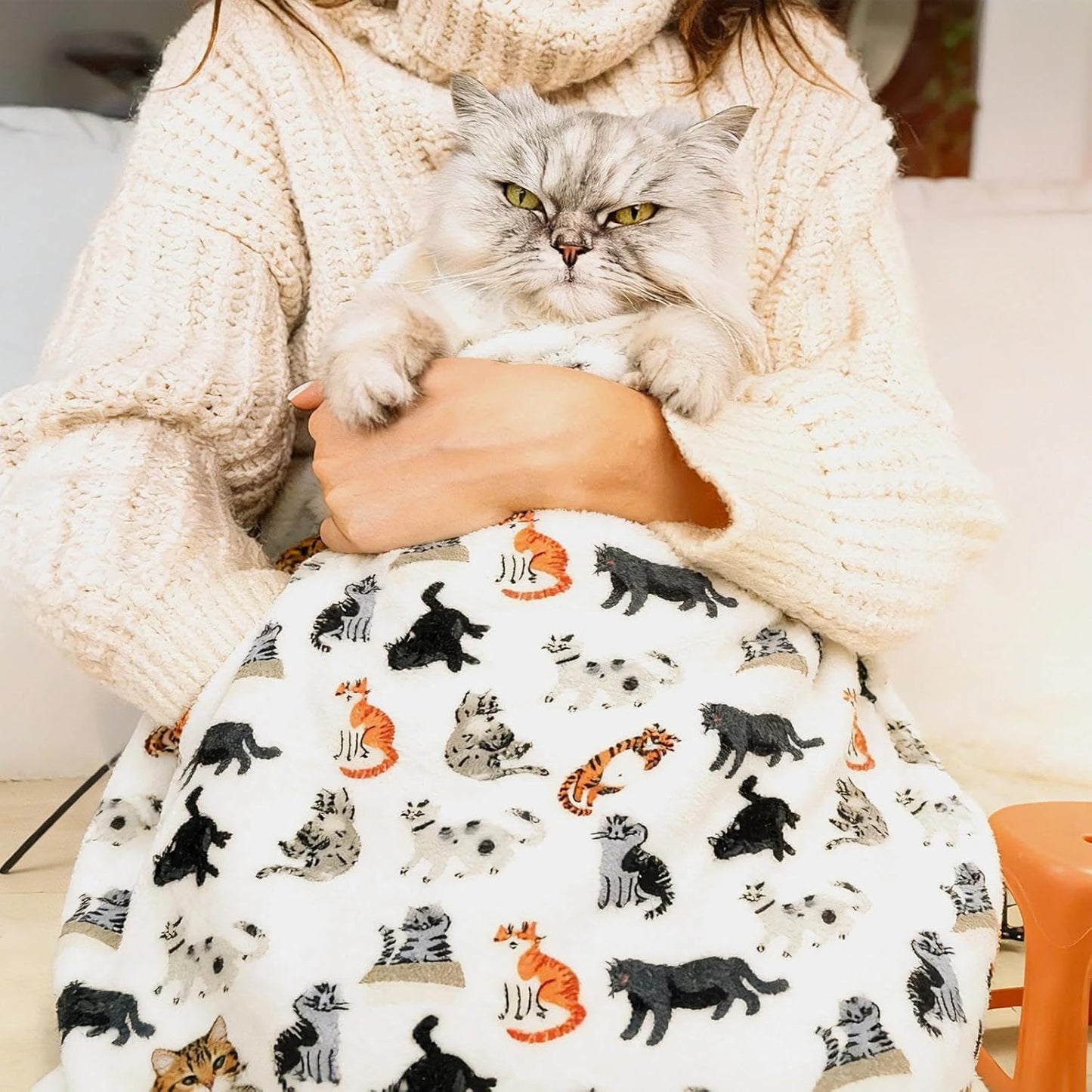 Cat Throw Blanket, 50"x60" Soft Cozy Flannel Throw with Cat Print for Pet Lovers Lightweight Pet Themed Blanket Gifts Full Seasons