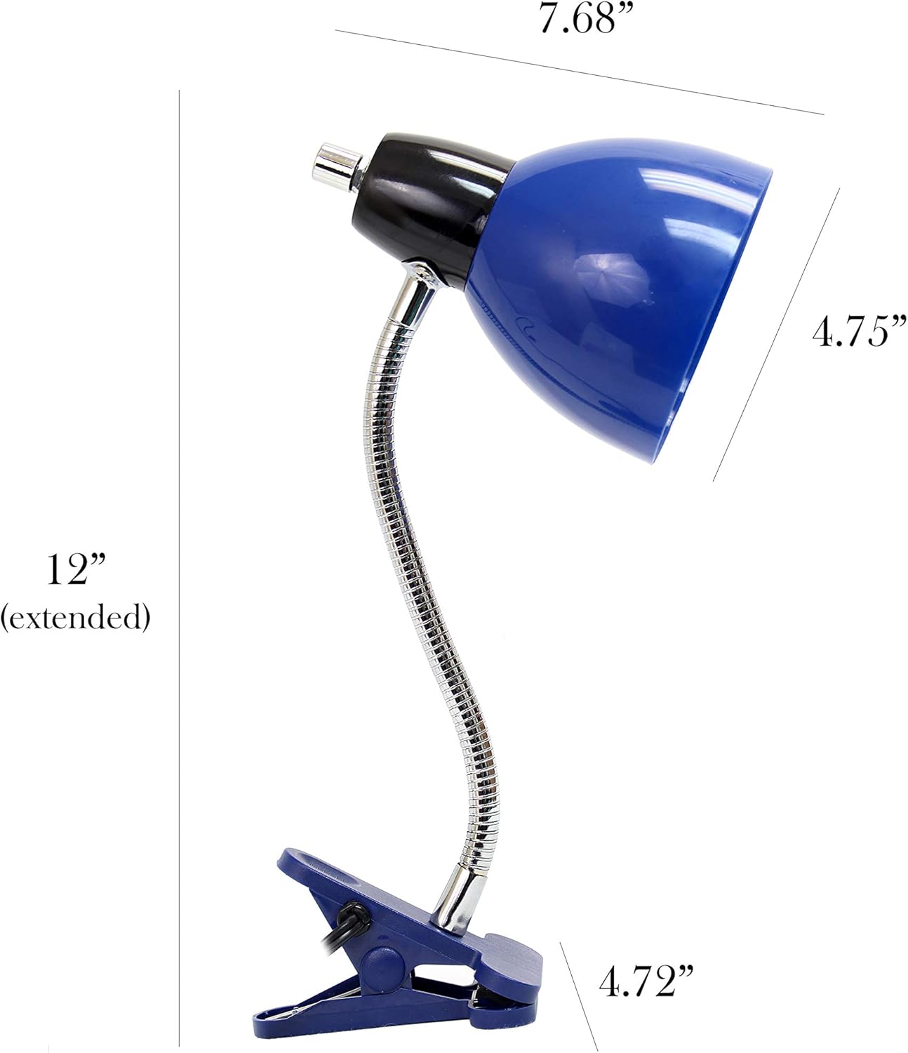 Simple Designs LD2014-BLU Adjustable Desk Clip Lamp Light, for Desks, Nightstands, Reading, Blue