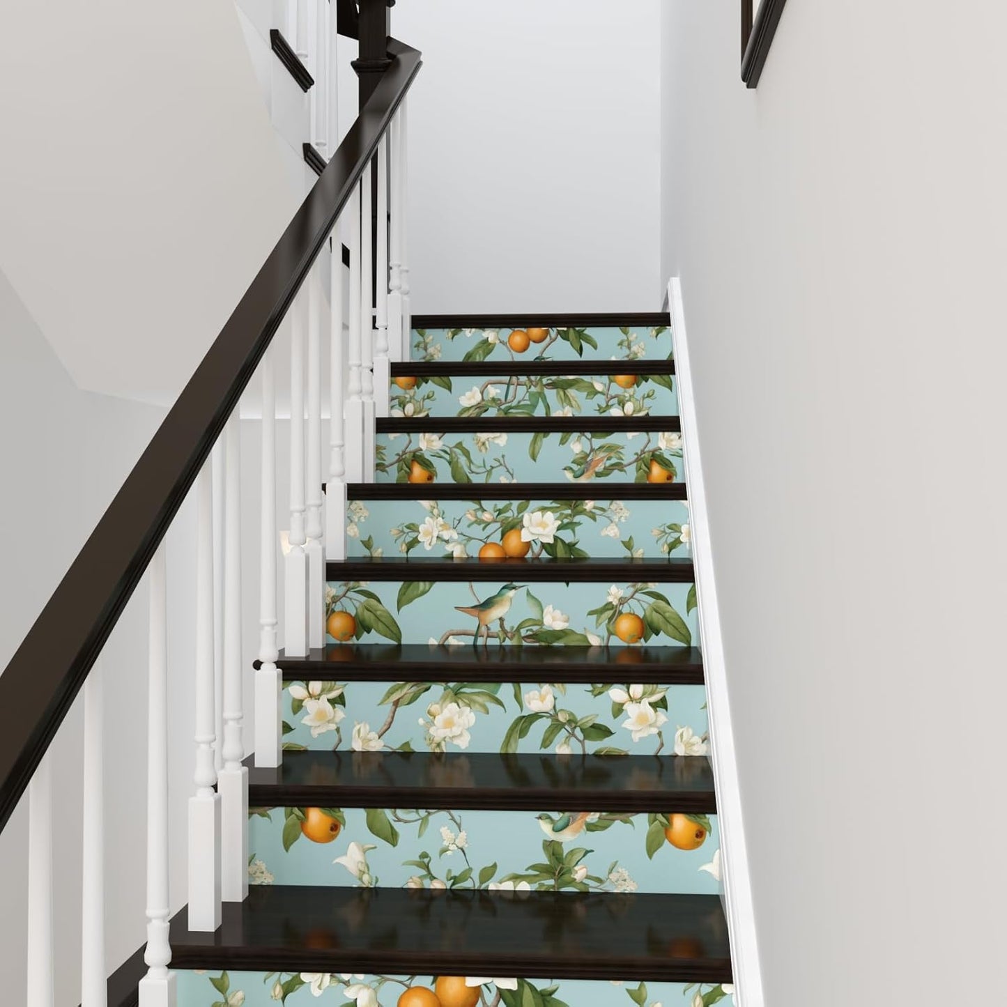 Blue Floral Wallpaper Peel and Stick, Vintage Bird Leaf Fruit Contact Paper, Self Adhesive Removable Retro Wall Mural Wall Paper for Room Walls Shelves Cabinet Table Decor 17.5" x 118"