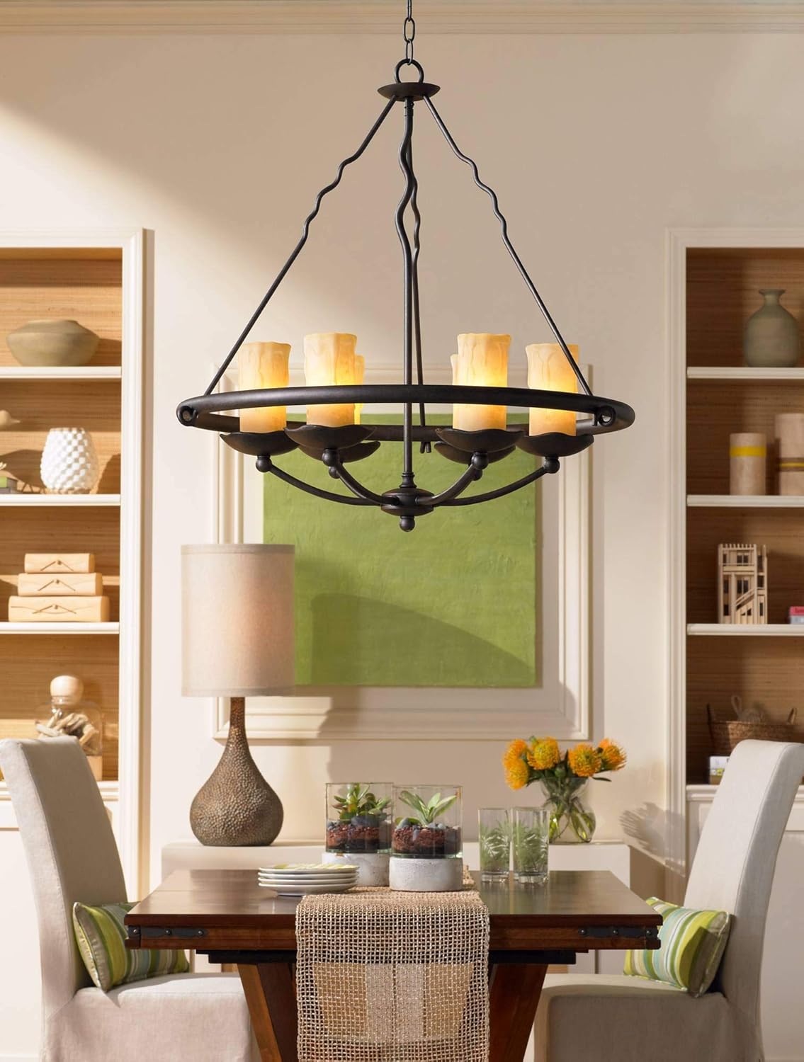 360 Lighting Chalane 31 1/4" Tall Gourd Large Farmhouse Rustic Modern Coastal End Table Lamps Set of 2 Brown Hammered Bronze Finish Living Room Bedroom Bedside Nightstand House White Shade