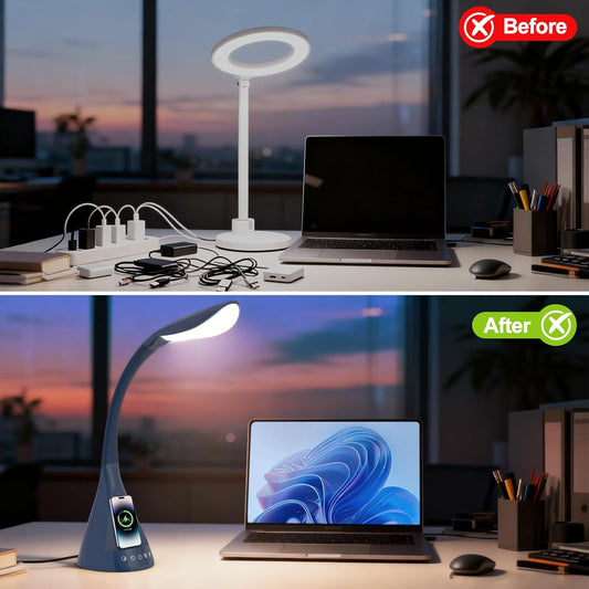 LED Desk Lamp with Touch Control and 360 Degree Gooseneck 9 Lighting Modes with 5 RGB Colors for Home Office Reading Light (Blue)
