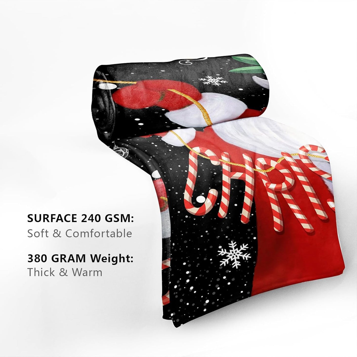 Christmas Flannel Throw Blanket 60x50 Inch – Cozy Snowflake Bell Holiday Themed Red Black Soft Double-Sided Fleece for Couch Sofa Winter Festive Bedroom Living Room Decor