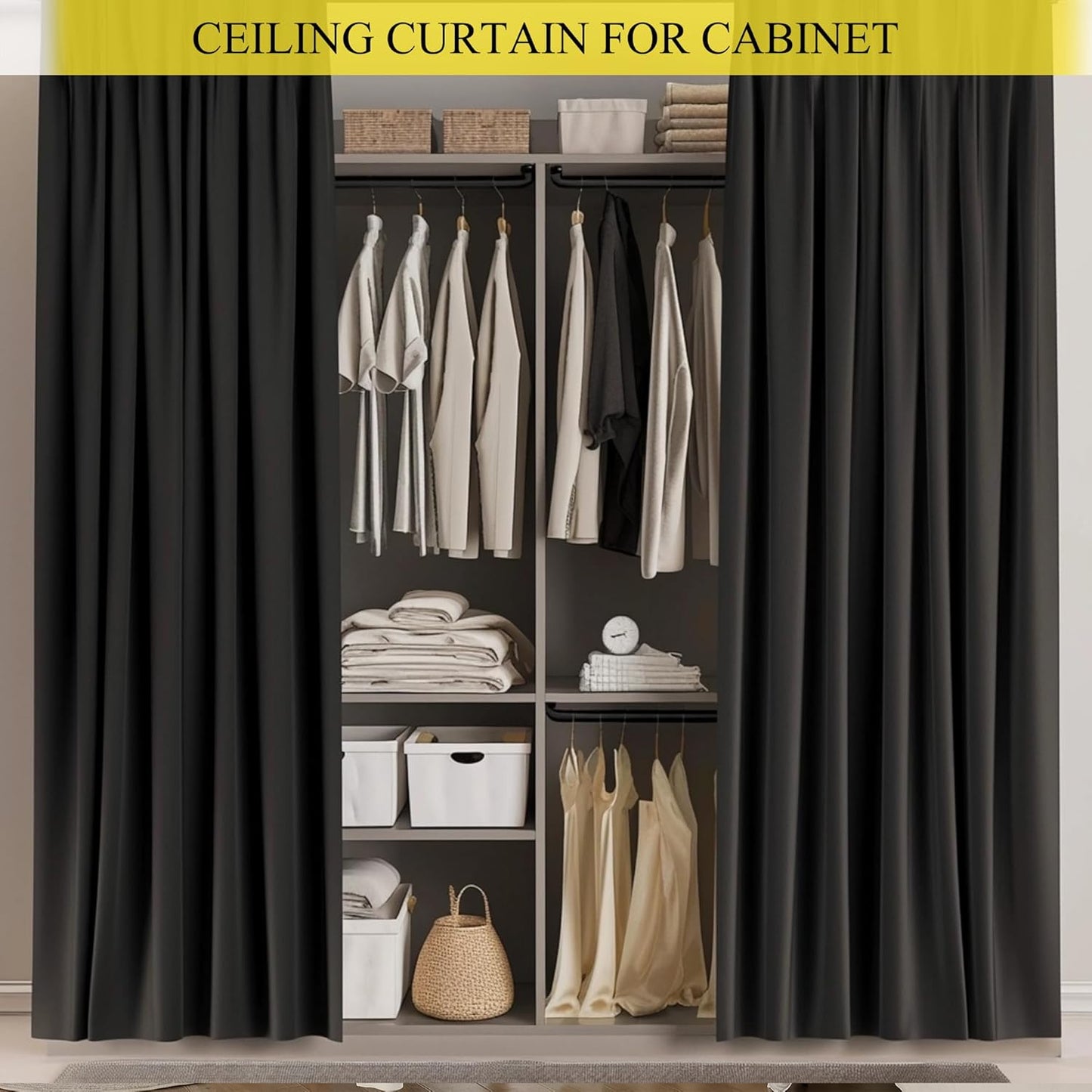 Room Divider Curtain Sets with Bendable Ceiling Track, 95% Blackout Total Privacy Ceiling Track Curtains Floor to Curtains Track Kits 8.33 ft Wide x 7 ft Tall, Black, 1 Panel