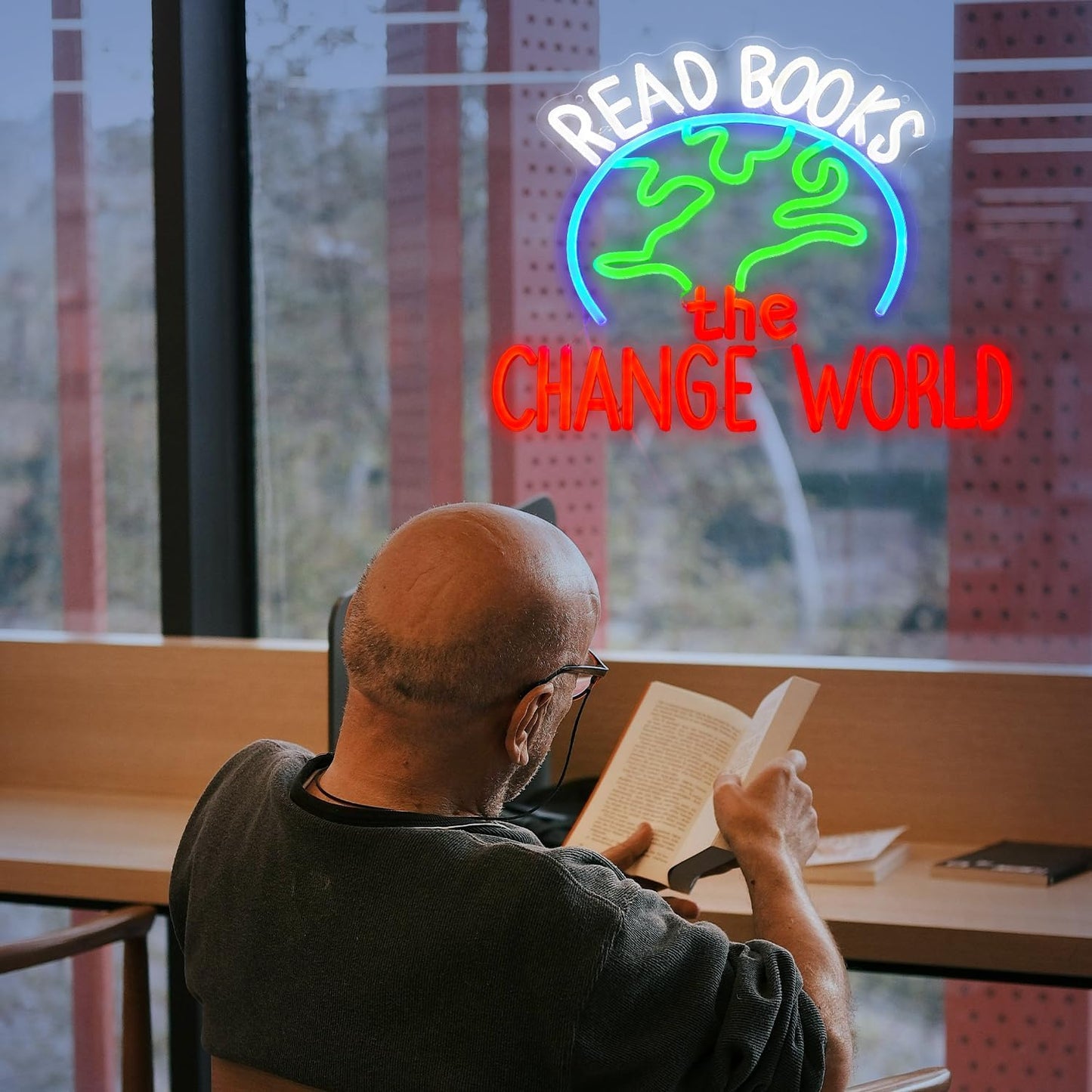 Read Books Change The World Neon Sign World LED Neon Light Powered by USB Dimmable Read Books Light Up Sign for School Classroom Bookstore Library Museum Study Room Wall Decor(16.5 * 12.6In)