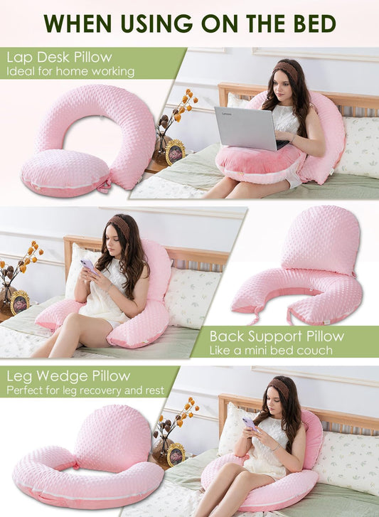 INSEN Reading Pillow with Back Support, Sit Up Bed Pillow for Reading, Nursing & Relaxation, for Adults, Moms and Kids, Pink Bubble Velvet