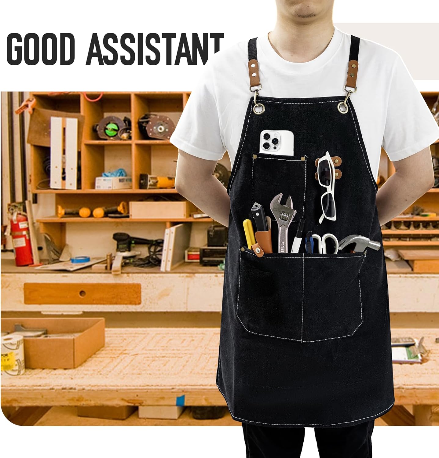 Aprons For Women Men With Large Pockets, Waterproof Cotton Chef Aprons For Cooking Server Grilling Bbq Kitchen