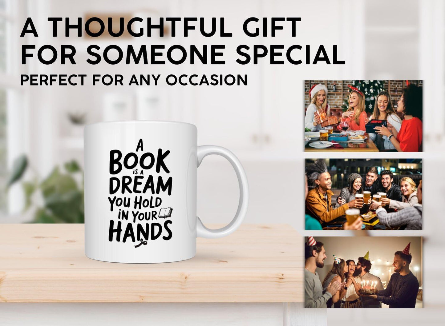 Book Lover Coffee Mug 11oz White - Book Dream - Gift for Bookworm Reader Reading Lover Bookish Women