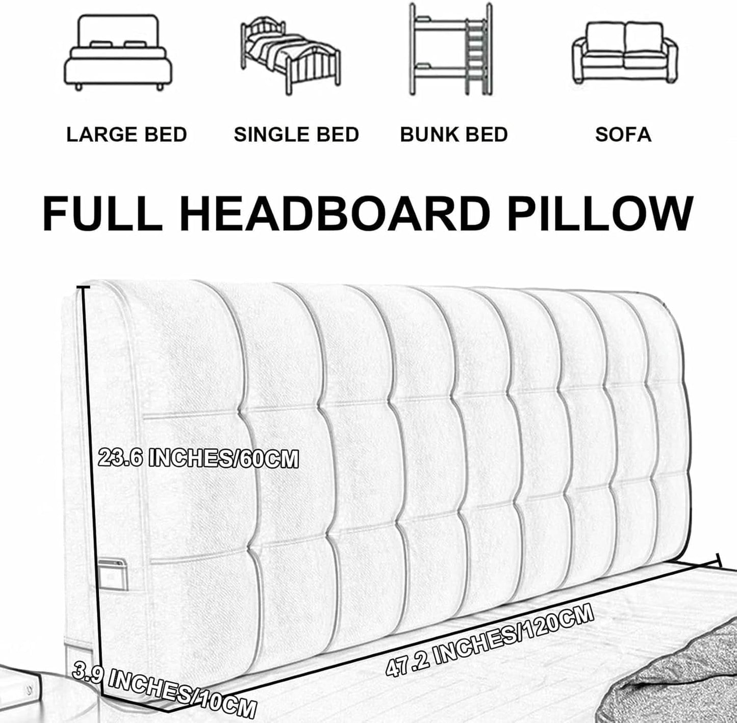 Fleece Headboard Pillow Wedge Backrest,Wall Pillowboard Headboard Upholstered Reading Pillow Bedside Cushion Day Bed Back Dorm Support Tatami Cushion,Gray,Paste/71x23x4In