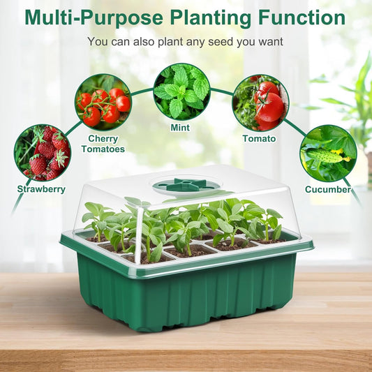 10 Pcks Seed Starter Tray 120 Cells Seed Starter Kit with Humidity Dome, Seed StartingTrays for Seed Seedling Planting Starter, Mini Greenhouse Plant Germination Trays(Green)