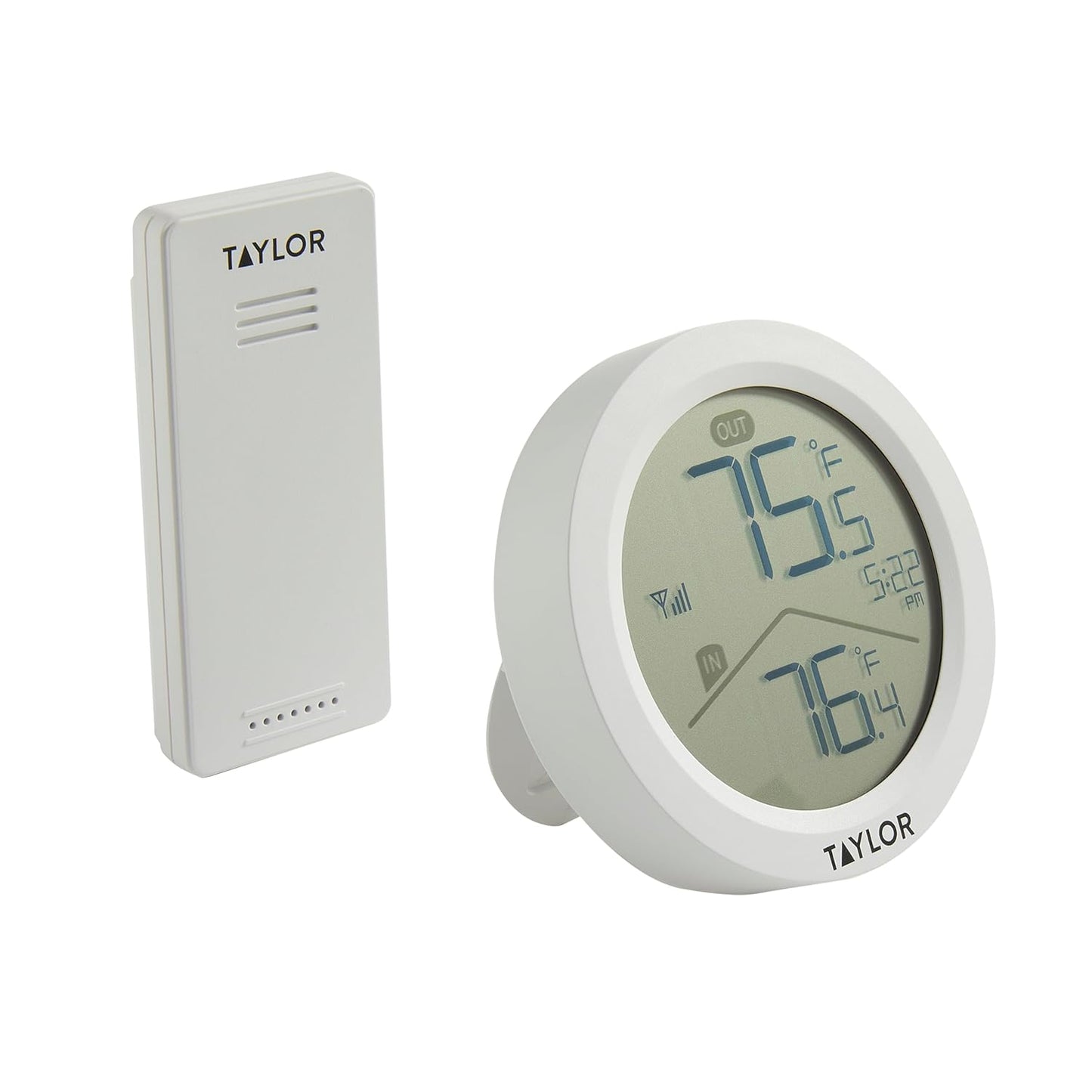 Taylor Digital Wireless Round Indoor Comfort Level Thermometer and Clock, Wireless Remote Sensor, Easy-to-Read Display for Home, Office, Greenhouse, Nursery, and Indoor Areas, LCD, White