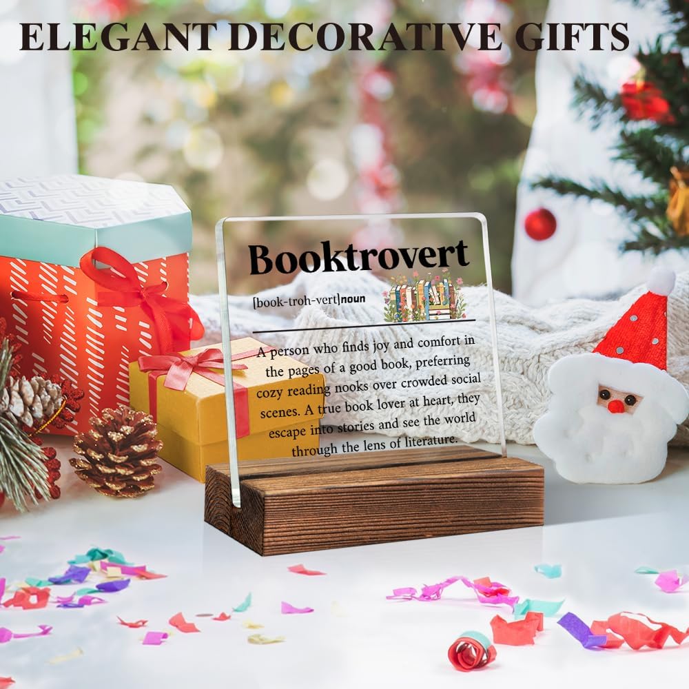 Booktrovert Definition Acrylic Sign with Wooden Stand, Book Lover Gifts for Women, Bookish Gifts for Bookworms Readers, Funny Teen Girl Bedroom D馗or, Library Decors?Librarian Nerd Decoration