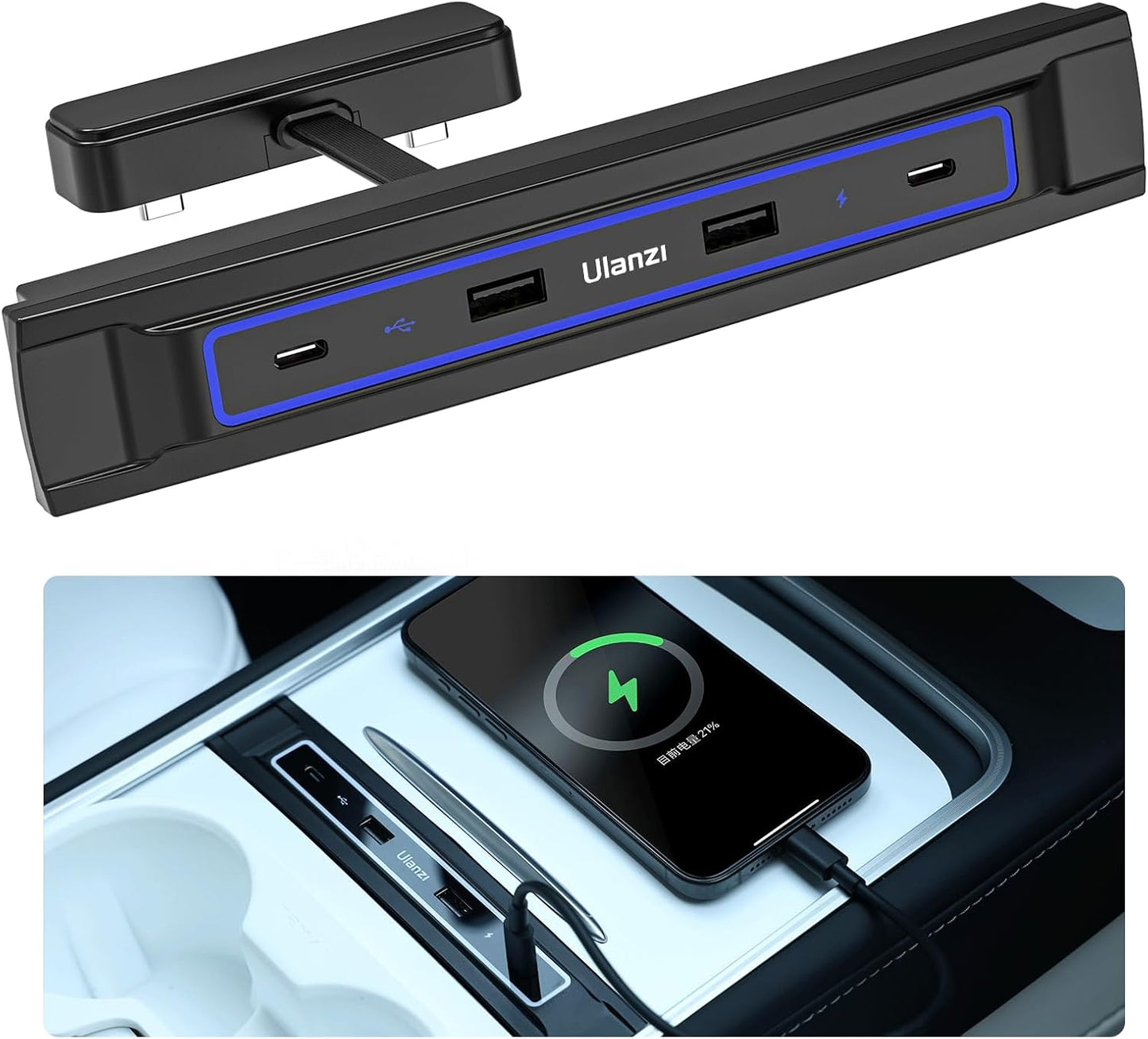 VIJIM Tesla USB Hub for Model Y 2021-2024 Model 3 2021-2023 Center Console, Tesla Model 3/Y Accessories Docking Station, Support USB-C Fast Charging