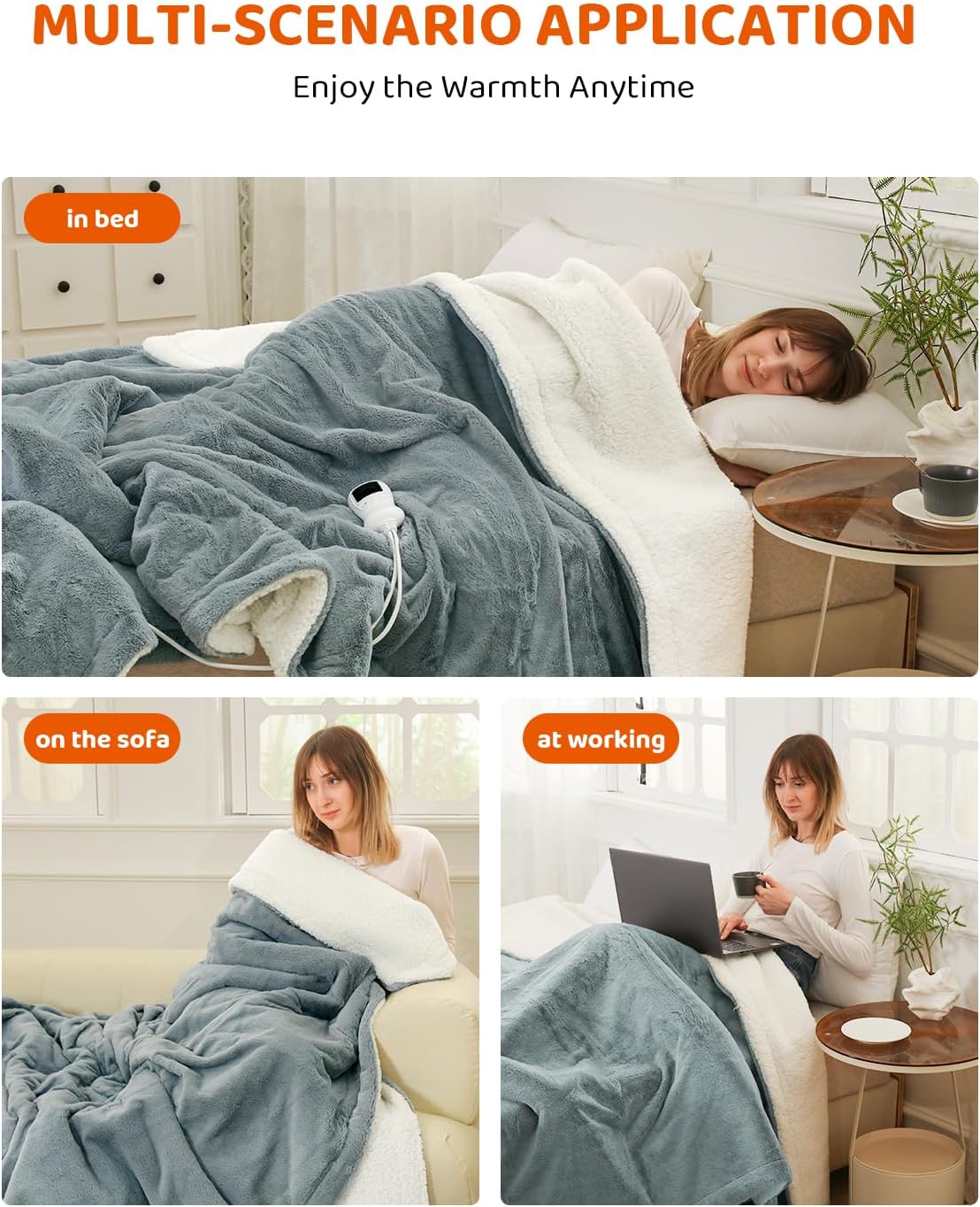Heated Blanket Full Size Electric Blanket, Faux Fur Heat Blanket, Super Soft Cozy Heating Blanket with 9 Heating Levels & 1-9 Hours Auto Off, Fast Heating & Overheat Protection, 72" x 84", Gray