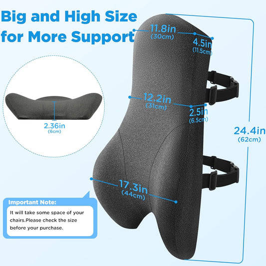 Teemour High Back Support Pillow for Office Chair, Fully Support Back Cushion - Memory Foam Lumbar Support Pillow for Offfice Chair, Desk, Gaming Chair, Promotes Posture Pain Relief Adjustable Straps