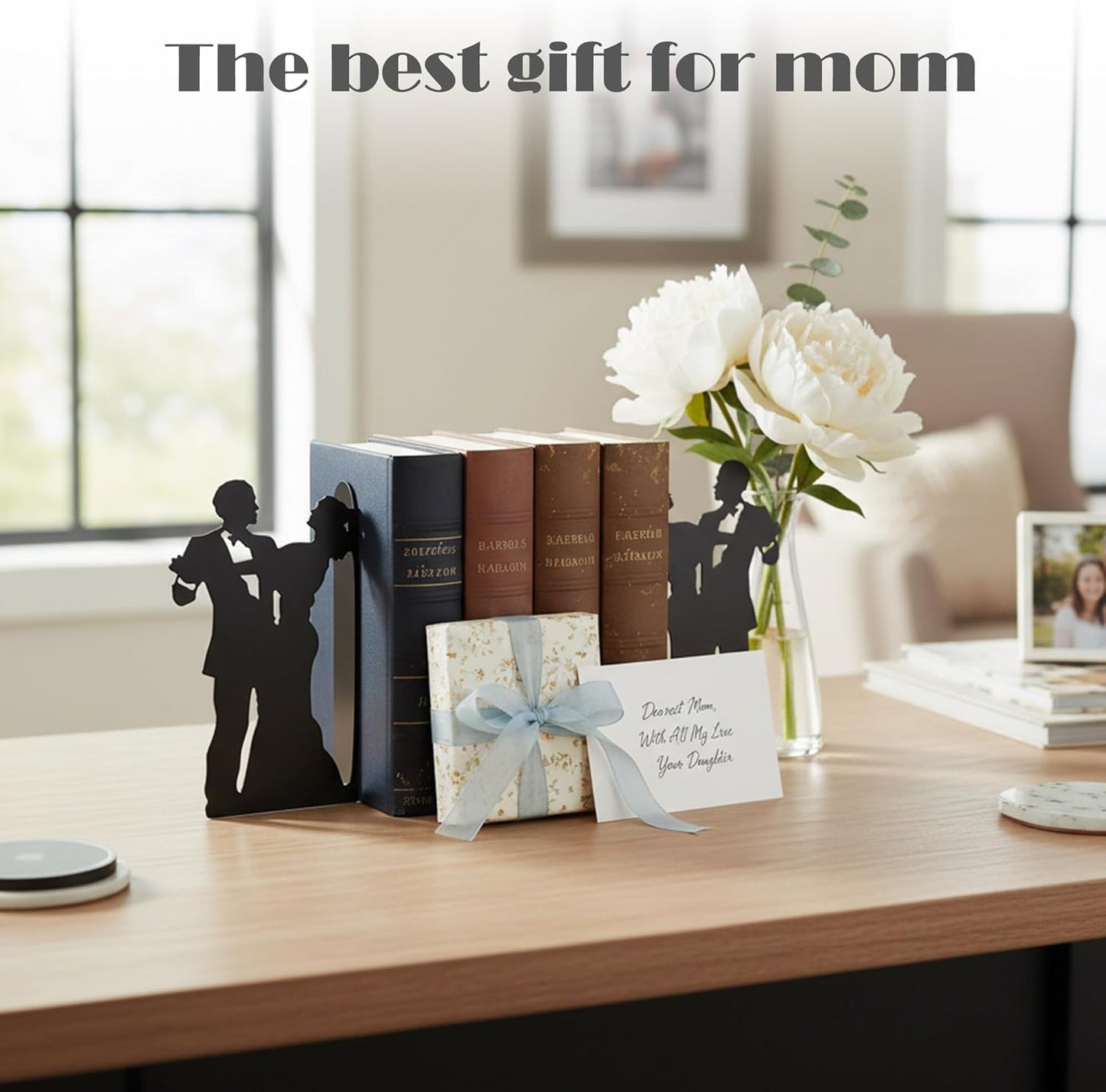 Modern Social Dance Metal Bookends for Shelves Decorative, Black Book Ends Nonskid Reading Stand Holder Home Decor Aesthetic for Office, Set of 2