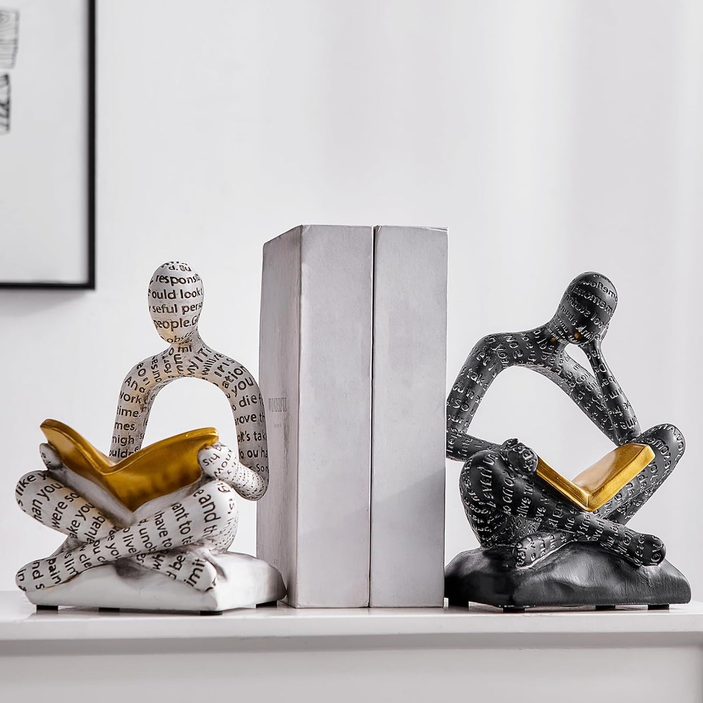 Bookends for Shelves, Decorative Book Ends, Heavy Duty Book Stoppers, Thinker Statue Decor, Modern Home Office Decoration Bookshelf Accessories