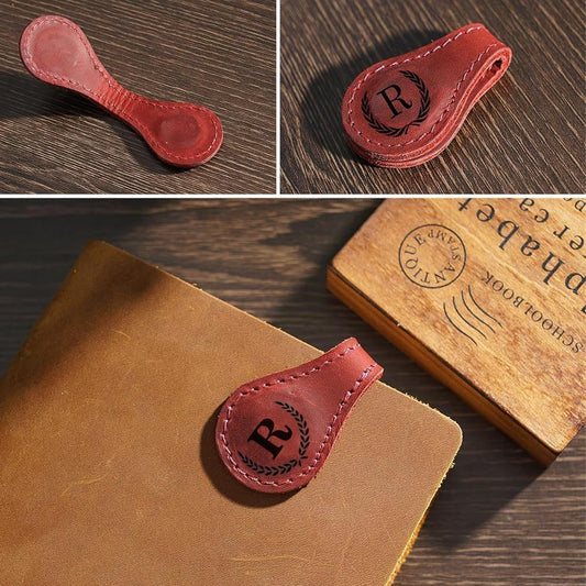 Personalized Magnetic Leather Bookmark, 26 Letters Custom Bookmarks, Handmade, Leather Magnetic Bookmark for Book Lovers Readers Women Kid(Blue,A