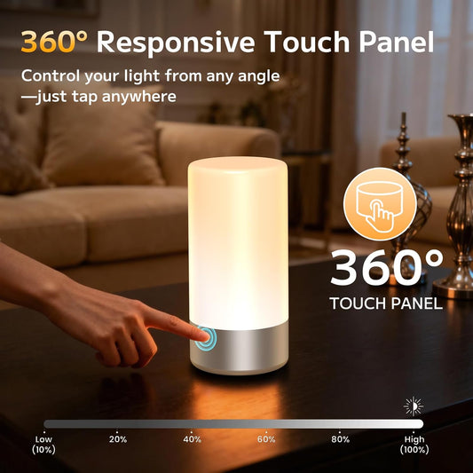 Table Lamp, Bedside Touch Control Lamp for Bedroom 3 Level Dimmable Warm White Lights with 256 RGB Color Mode Modern Deisgn Smart Nightstand Desktop LED Lamps Portable for Read(Advanced)