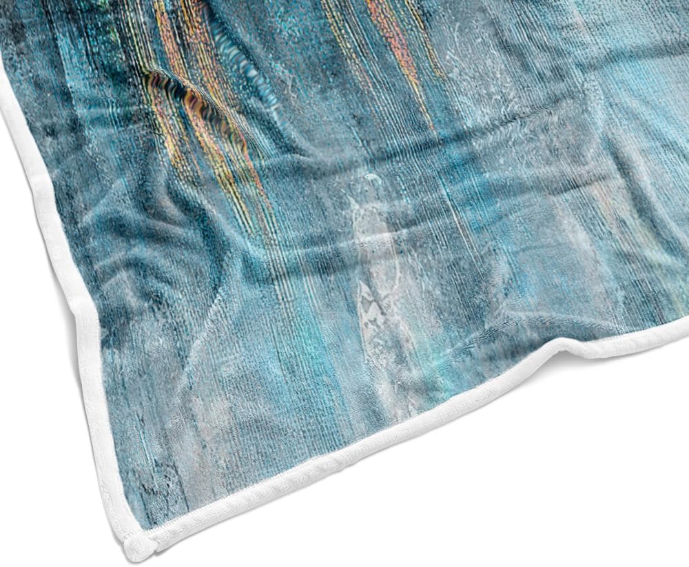 Blue Throw Blanket, Light Blue Fleece Blankets, Turquoise Teal Gold Throw Blankets, Soft Plush Warm Throw for Couch, Bed,Outdoor, Camping Decor, Gifts for Wife, Women, Men, Kids