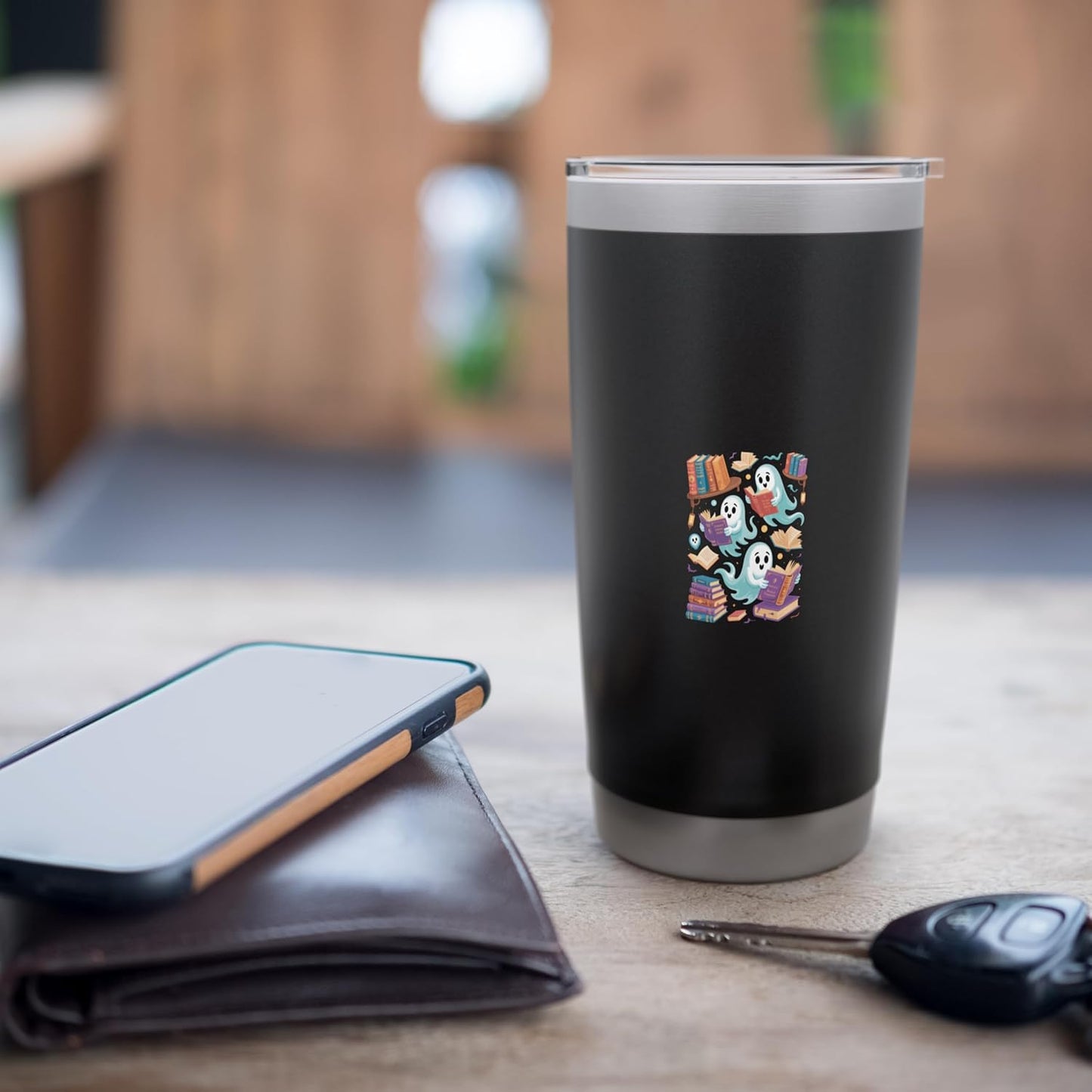 Bookish Ghosts Bookshelf Botanical Scene Stainless Steel Insulated Tumbler