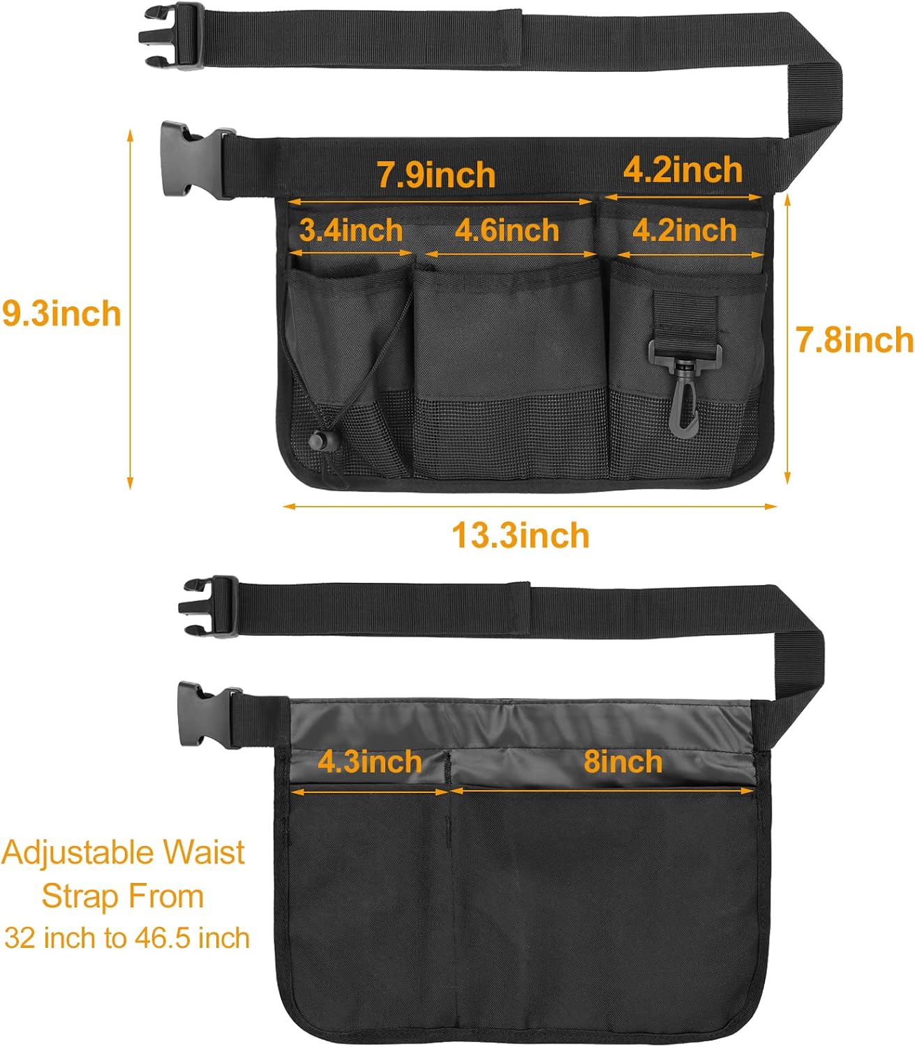 Gardening Tool Waist Bag Belt Heavy Duty Oxford Tool Apron with 7 Pockets of Different Sizes and Depth (Black)