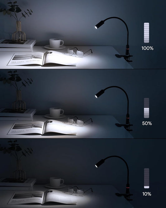 JHD Led Desk Lamp with Clamp - 10 Brightness Levels, 12" Flexible Gooseneck,Eye Protection USB Lamp - Suitable for Home Office, Reading, Bed Light,Quality Black Metal Clamp Light,Headboard Lamp