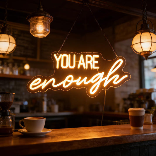 "You Are Enough" Neon Sign Word/Letters USB Powered with Dimmer Switch Neon Lights for Room Home Bar Art Wall Decor Party Window Living Room Decor Wall Hanging Decoration (warm white)
