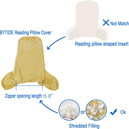 Faux Fur Reading Pillow Cover (Cover ONLY, NO Filler) for Shredded Stuffings, Removable Bed Rest Pillow Cover with Arms Pockets (Zipper Length 15.8"), 30 Inch High, Yellow