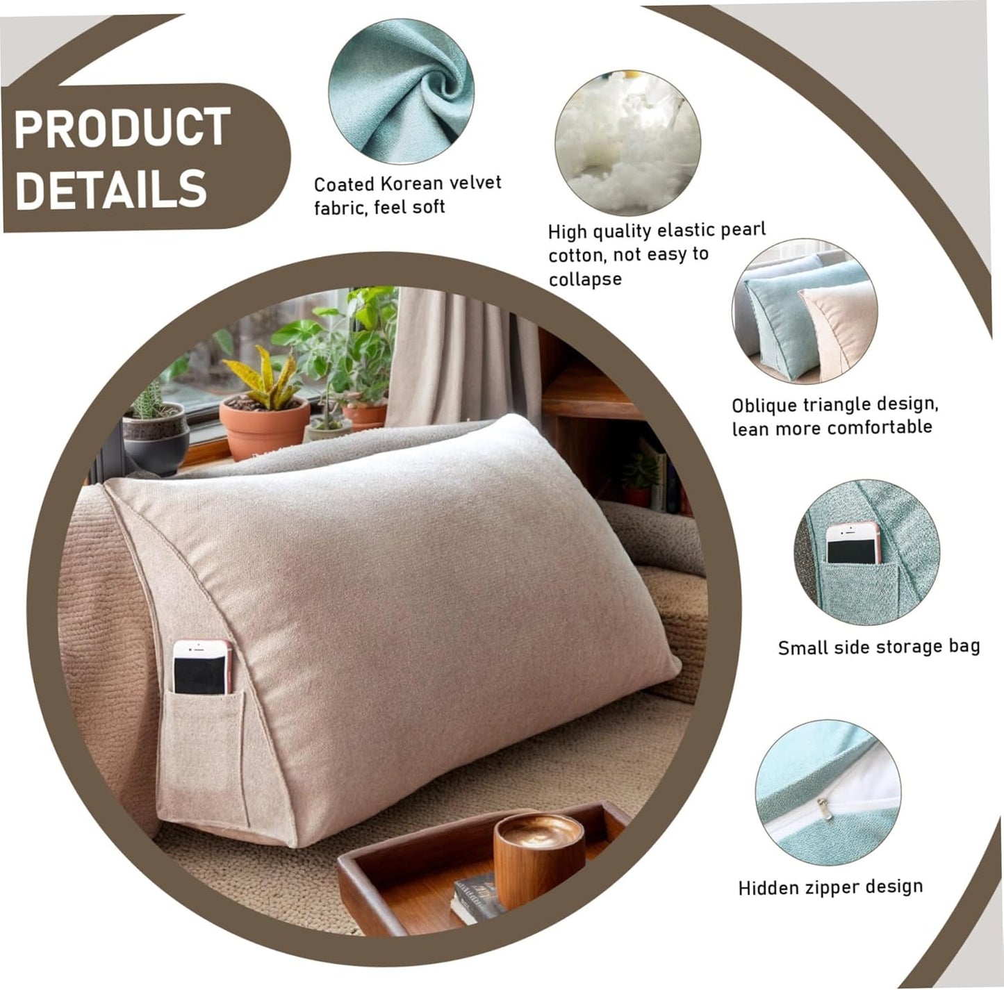 Wedge Pillow Support Cushion for Bed Headboard Sofa Back Positioning Support Pillow Soft Reading Wedge Headboard with