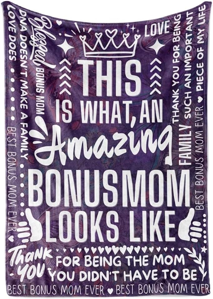 Bonus Mom Stepmom Gifts, Soft Throw Blanket for Mother's Day Birthday Christmas from Stepdaughter Stepson, Amazing, 60x80 Inches
