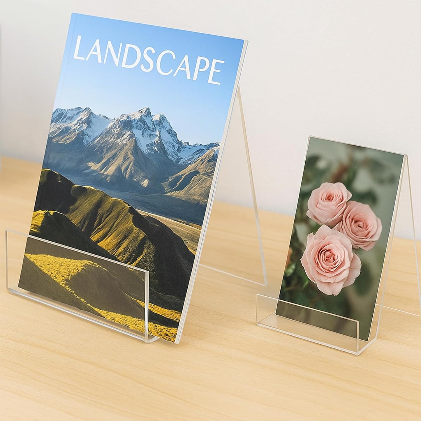 Dicunoy 10PCS Acrylic Book Stands, Clear Display Easel, Art Display Holder for Picture Album, Brochure, Paperbacks on Tabletop, Shelves, Classroom, Library, Store