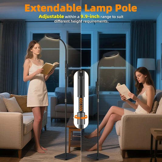Floor Lamp, Adjustable Height Floor Lamps for Living Room Bedroom, 120 LED Super Bright Standing Lamp Remote Control Dimmable Gooseneck Tall Stand Reading Lamp for Office Craft, Black-RGB