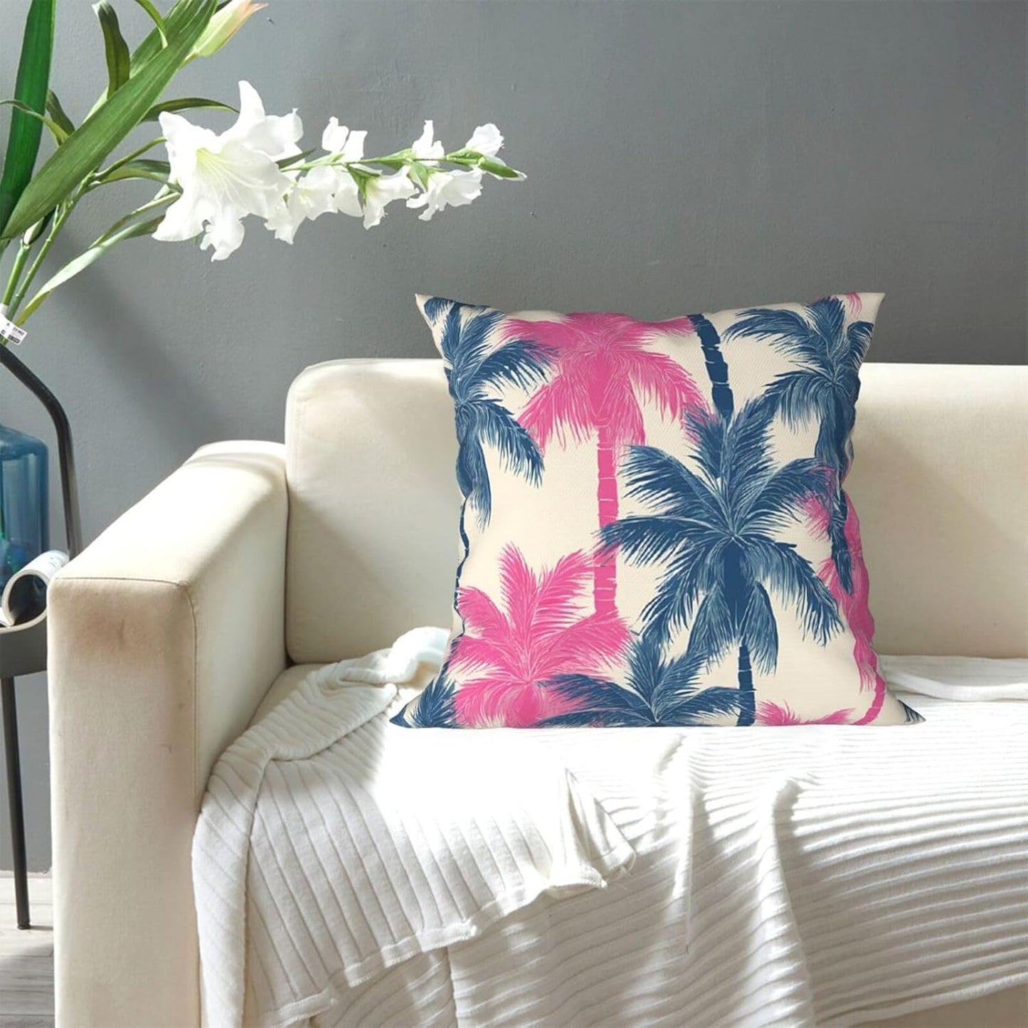 All-Season Square Pillow Covers 18"X18", Palm Tree Pattern, Decorative Throw Pillow Covers for Sofa Bed Couch, Hidden Zipper Cushion Cover, Square Lumbar & Accent Pillowcases for Home Decor