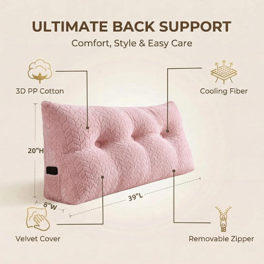 Headboard Pillow Twin Size, Reading Pillow for Bed, Leaf Pattern Wedge Pillow, Tufted Backrest Support, Headboard Substitute, Pink