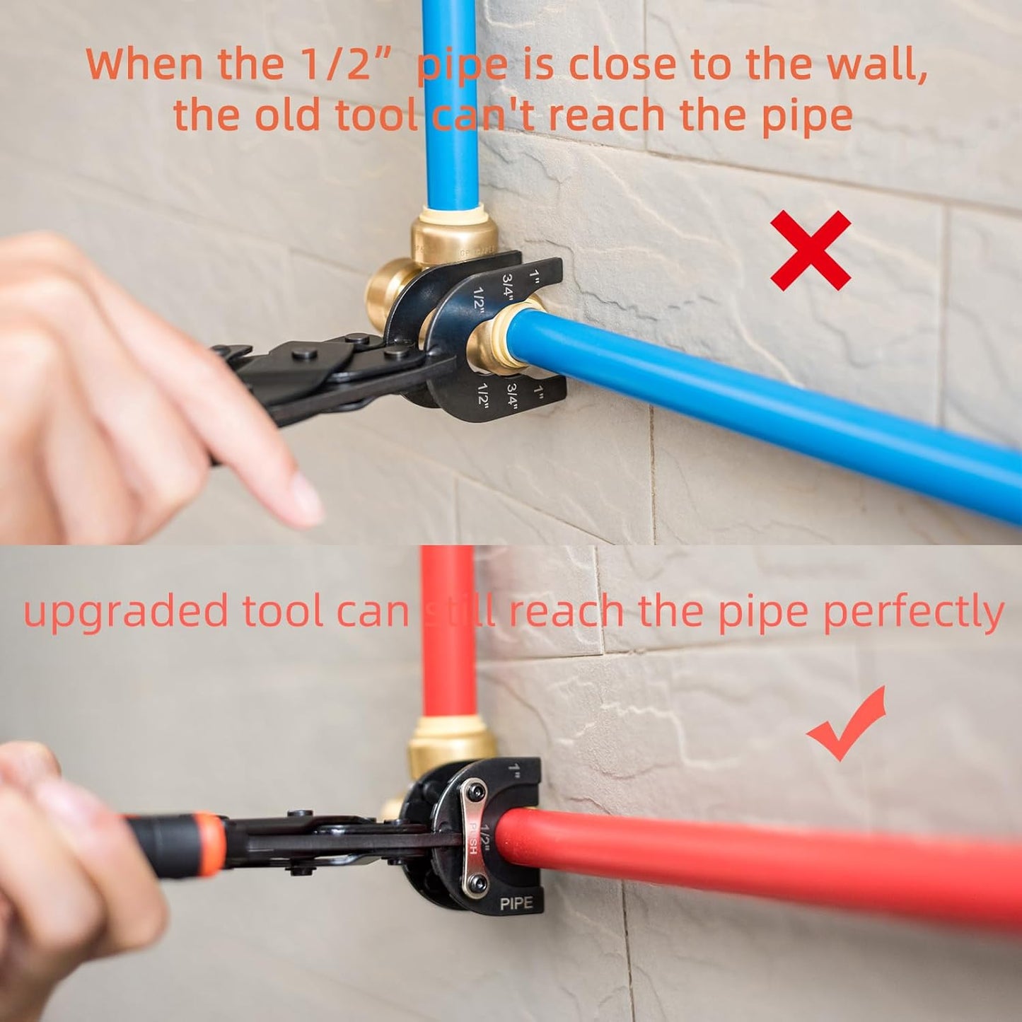Push to Connect Removal Tool Disconnect Tongs Tool for 1/2”, 3/4”, 1” Push in Fittings Plumbing Tools for Removal PEX PVC Copper Pipe