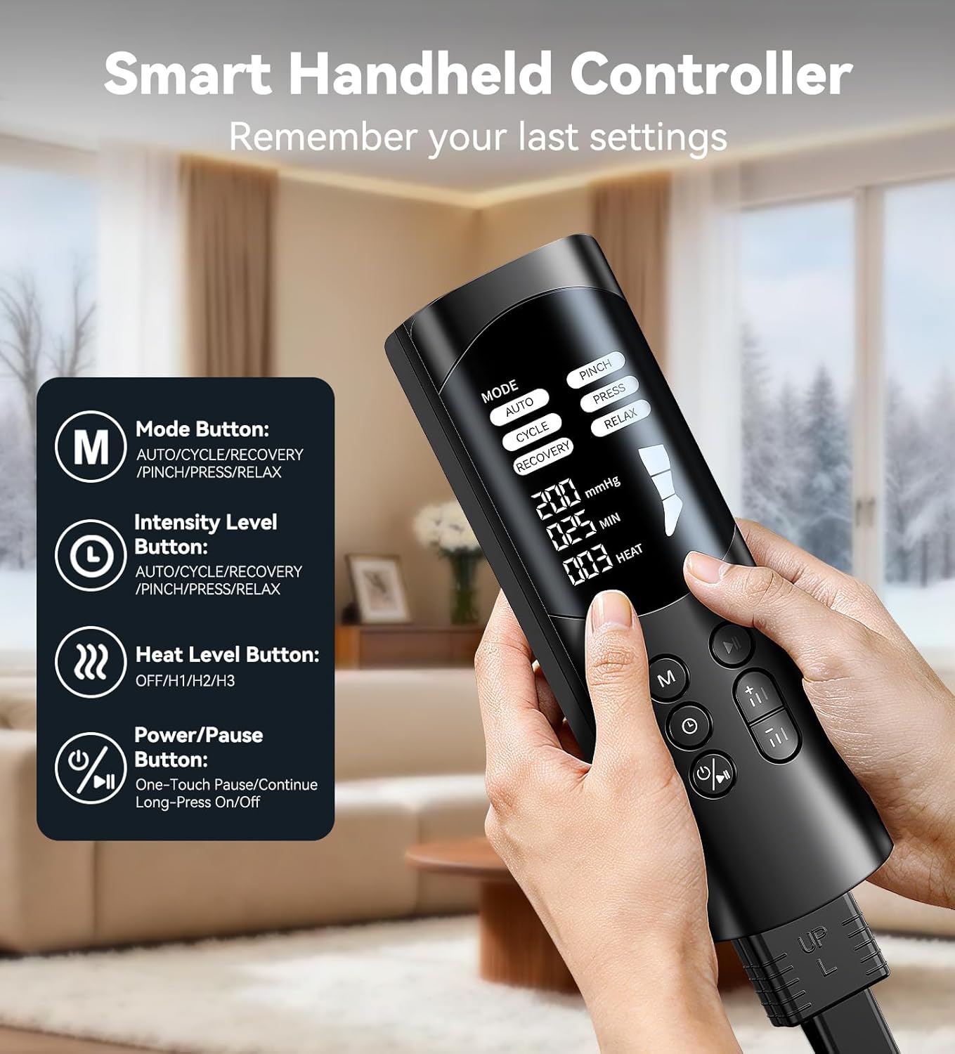 Leg Massager with Heat, Foot and Calf Air Compression Massager with 6 Modes & 9 Intensities, 3-Level Heating, LED Display, Timer, Zipper Design, Home Relaxation for Tired Feet & Calves, Charcoal Black