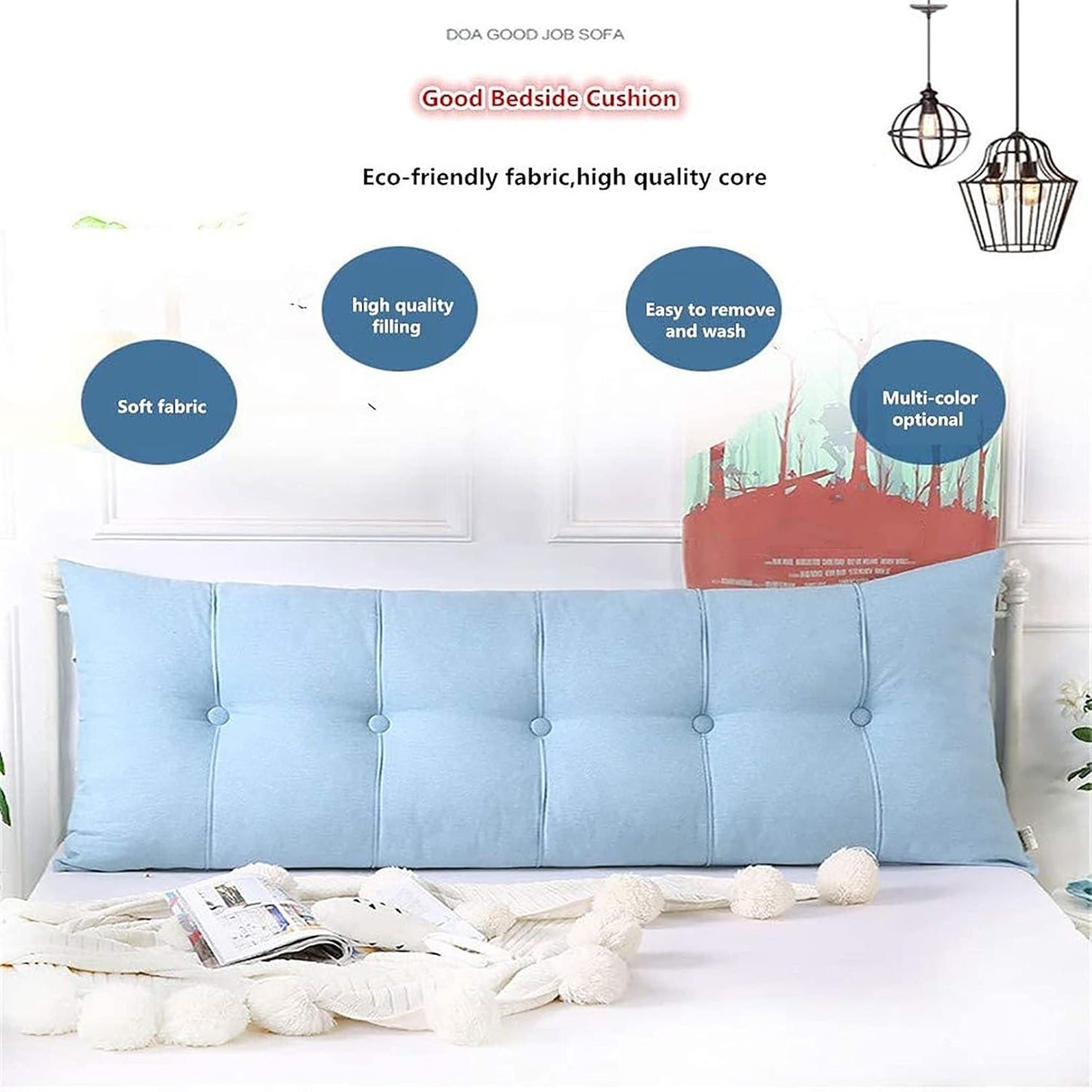 Rectangular Bedside Reading Pillow,Large Backrest Lumbar Pillows Oversized Headboard Body Cushion,Positioning Back Support Bolster for Day Bed Bunk Bed,Removable Cover