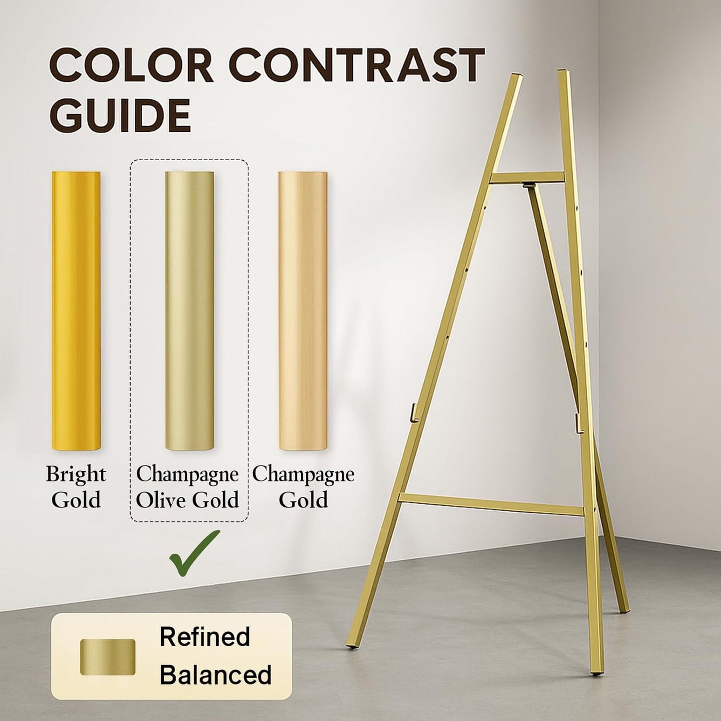 57" Heavy Duty Gold Easel Stand for Wedding Signs – Holds up to 50 lbs Metal Floor Easel for Welcome Sign, Seating Chart, Art & Mirrors – Quick 5-Min Assembly, Adjustable Display Stand