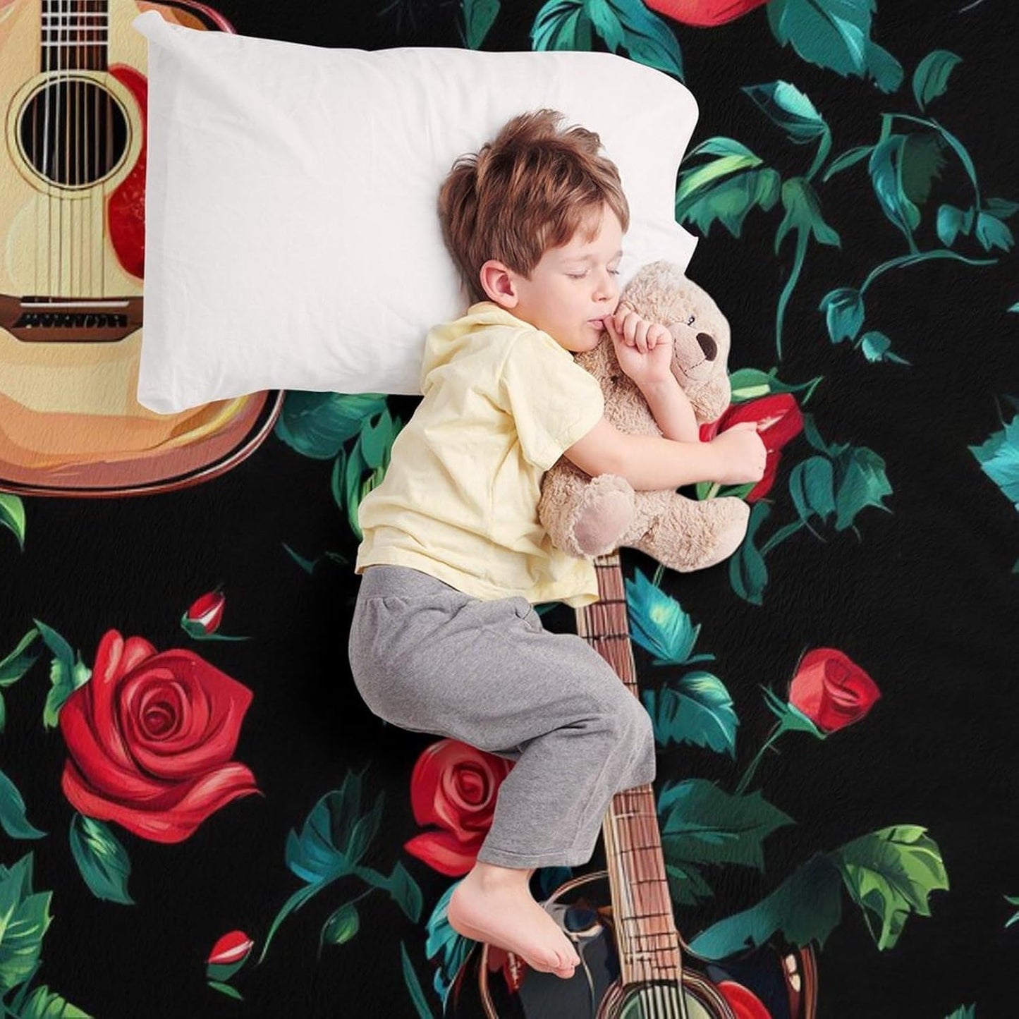 Guitar Rose Throw Blanket for Couch Bed Plush Cozy Fuzzy Flannel Blanket for All Season 30"x50"