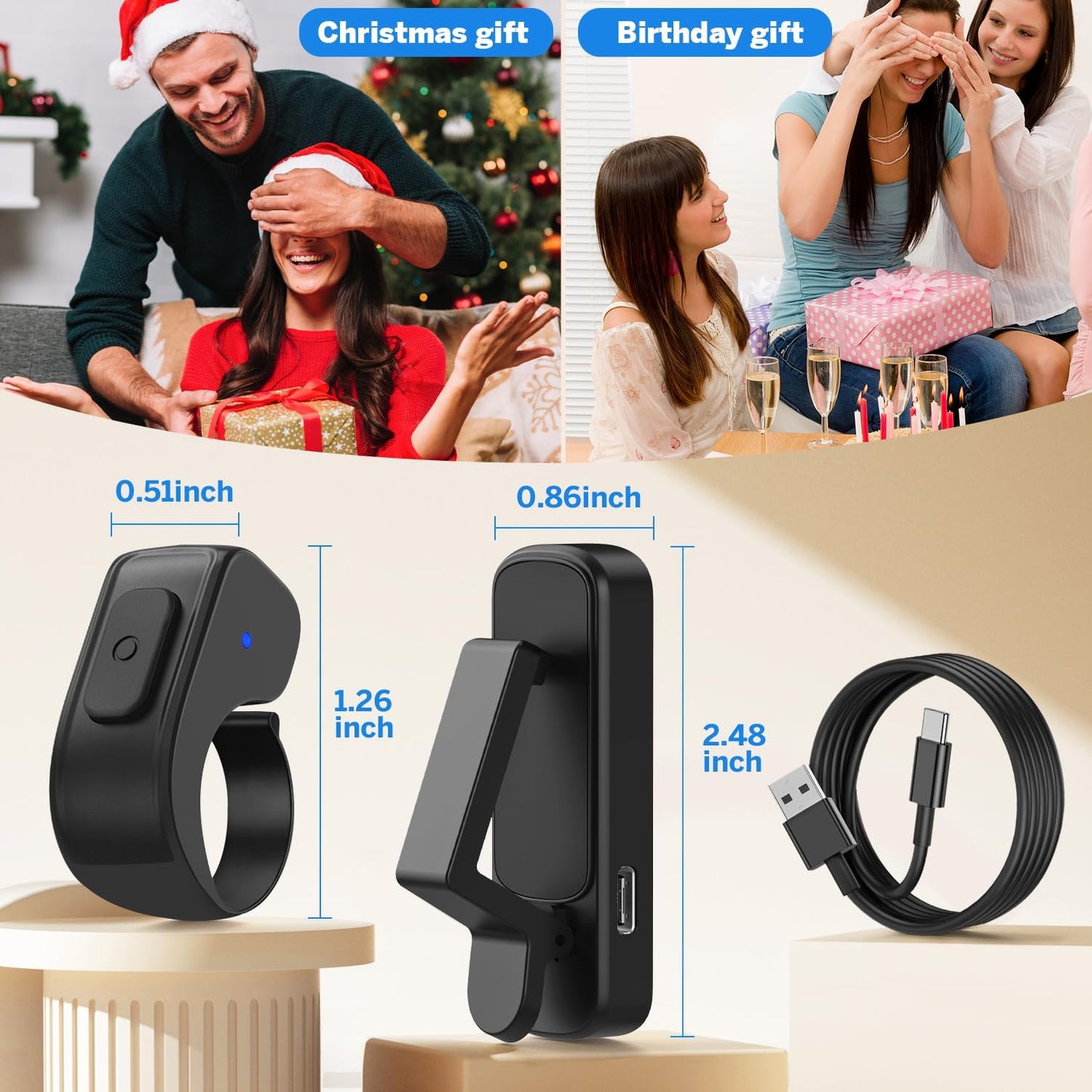 Page Turner Ring for Kindle,Remote Control for iPhone iPad Android Tablets E-Readers,Clicker Page Turner for Kindle Accessories for Camera Video Record&Shutter Selfie (Black)