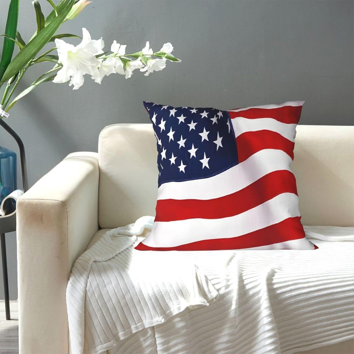 All-Season Square Pillow Covers 18"X18", Flag Patriotic, Decorative Throw Pillow Covers for Sofa Bed Couch, Hidden Zipper Cushion Cover, Square Lumbar & Accent Pillowcases for Home Decor