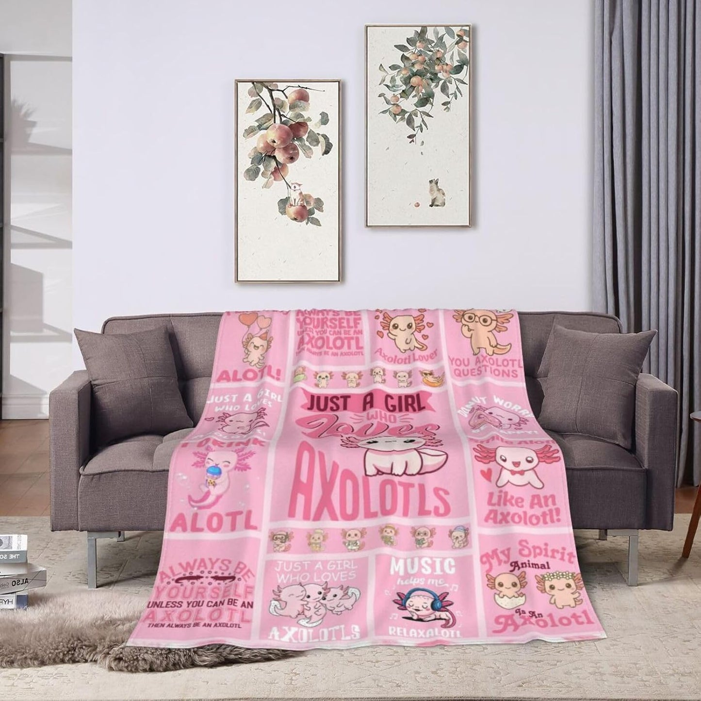 Axolotl Blanket Super Soft Warm Cozy Axolotl Flannel Throws Cute Patchwork Blankets Sofa Couch Room Decor Bedding Gifts 50"x40"