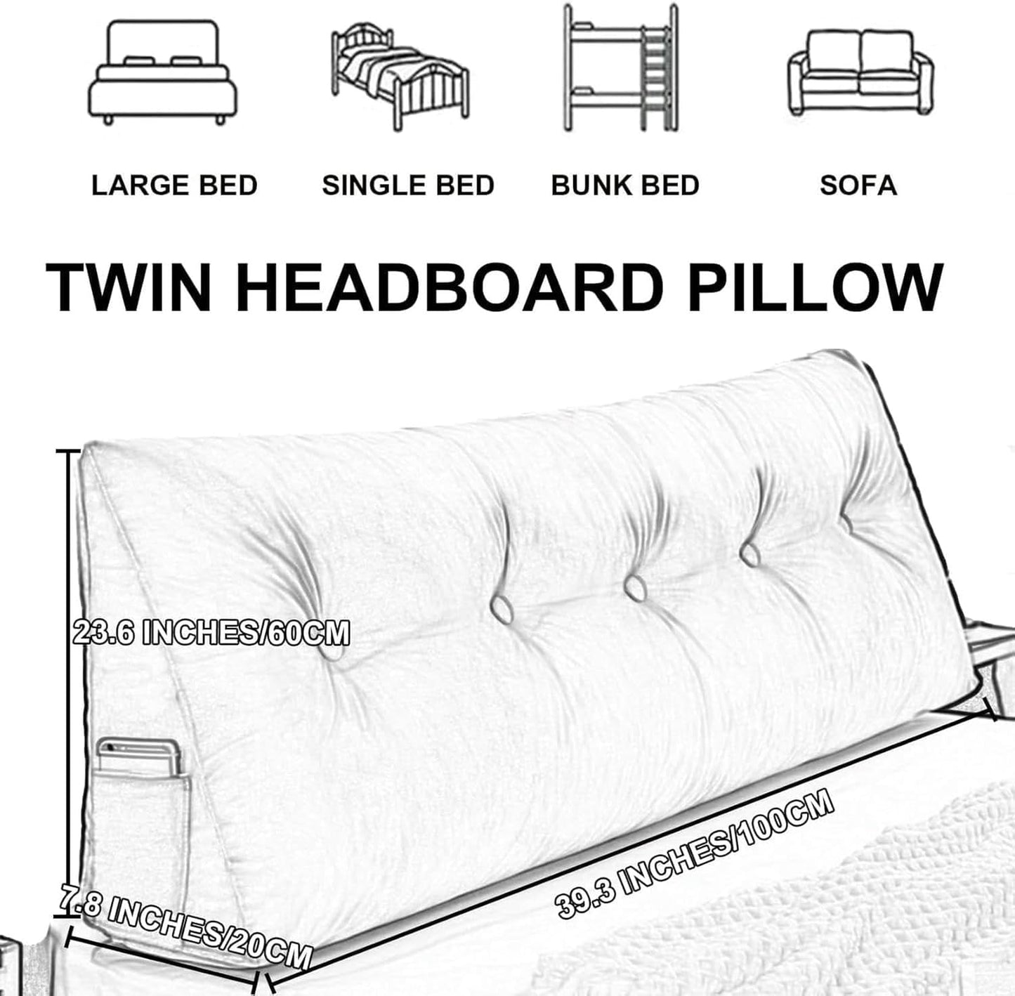 Solid Color Triangular Headboard Pillow, Reading Pillow Back Support Day Bed Lumbar Cushion for Home Dorm Day Bed with Removable Cover